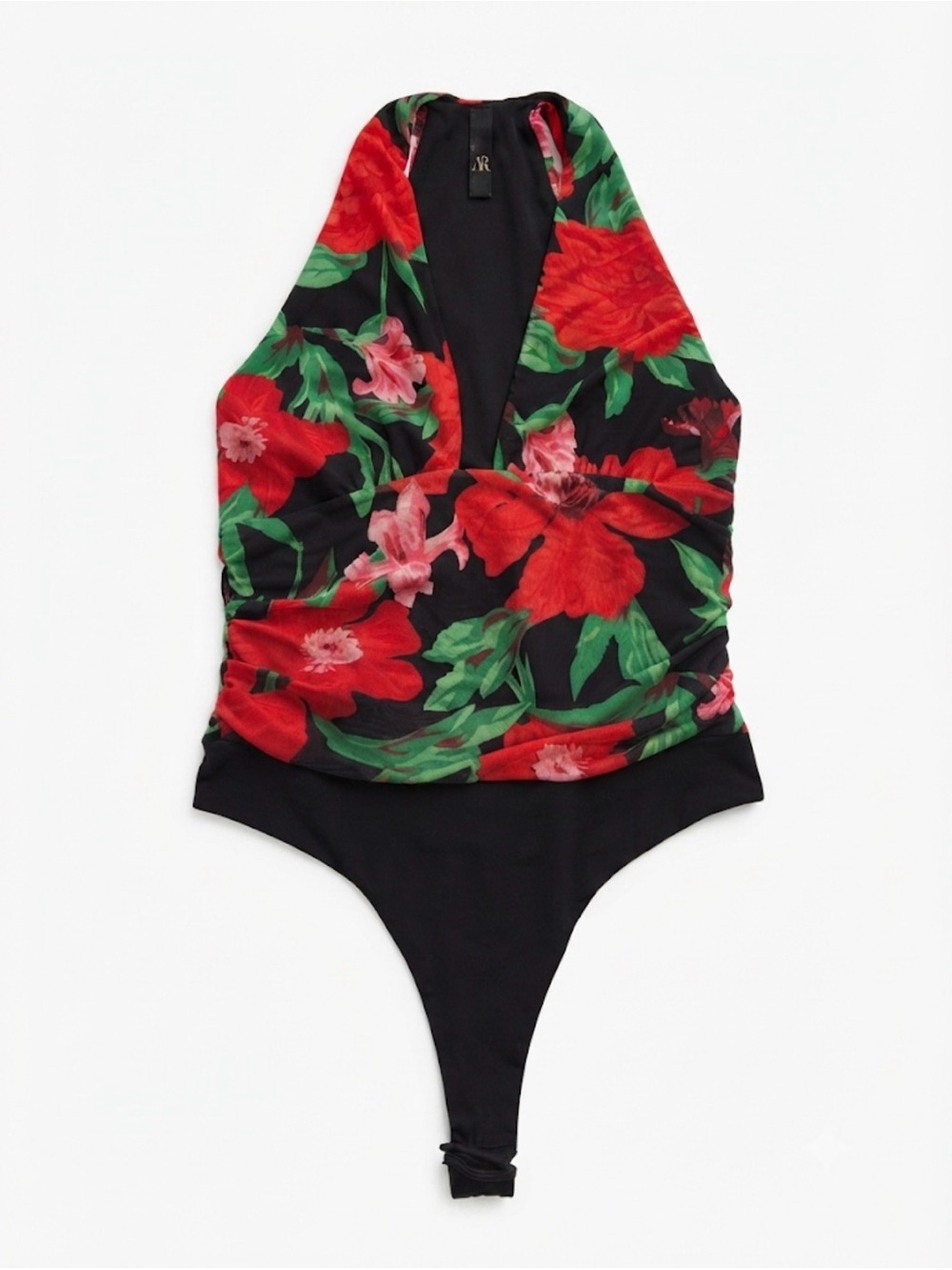 Plunge Floral One-Piece Swimsuit - Black & Red